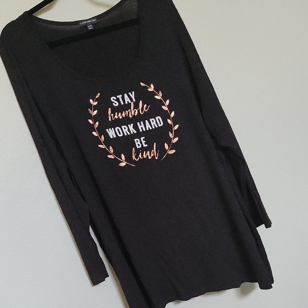 Lane Bryant Black Long Sleeve Top with Rose Gold Print